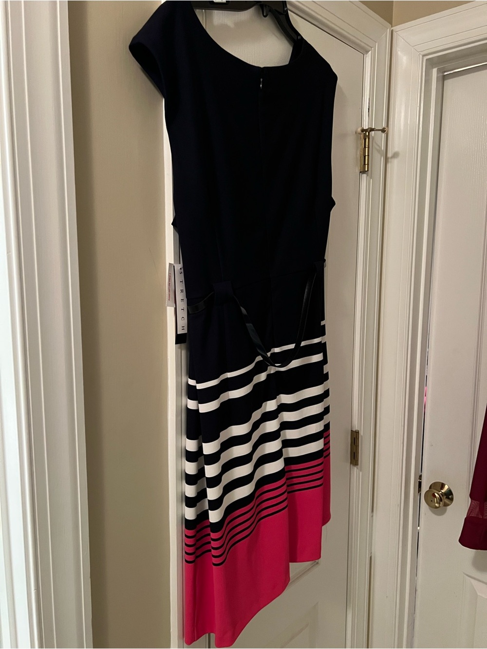 Women’s Navy, White & Pink Striped Midi Dress